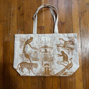 NEW Sézane Paraiso Tote | Jungle Animal Print Tan Canvas Tote Bag 20” x 13”